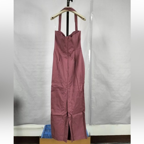 HOUSE OF CB 'Mia' Mulberry Twill Halter Maxi Dress - Picture 10 of 12